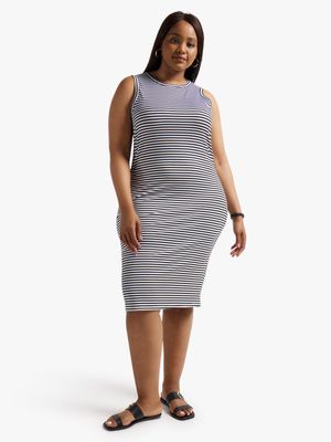 Jet Women's White/Black Stripe Rib Bodycon Dress