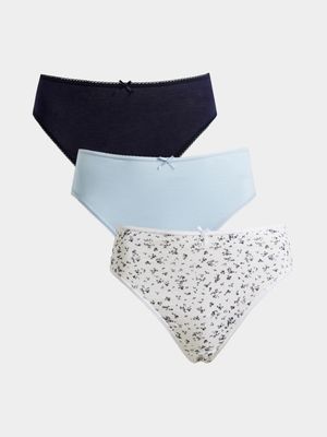 Women's White, Navy & Blue 3-Pack Cotton High Leg Panties