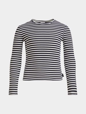 Girls Stripe Rib Long Sleeve Top