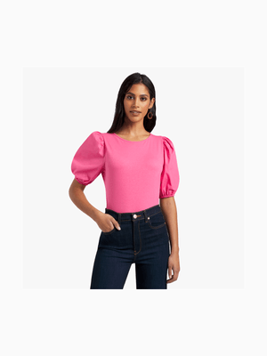 Women's Pink Puff Sleeve Top