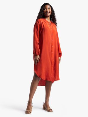 Women's Orange Shirt Dress