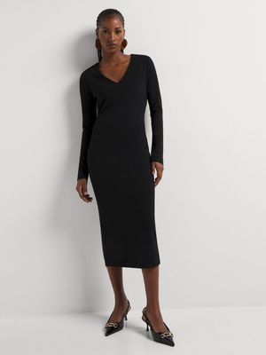 Bodycon V-neck Long Sleeve Midi Dress