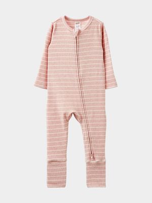 Cotton On Baby Pink Organic Pointelle Zip Romper