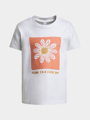 Younger Girl's White Graphic Print T-Shirt