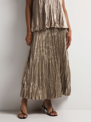 Pleated Satin Maxi Skirt