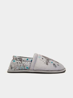 Younger Boy's Grey Astronaut Print Slippers