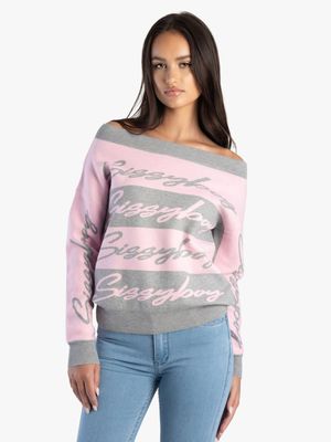 Sissy Boy Logo Stripe Asymmetrical Neck Knit