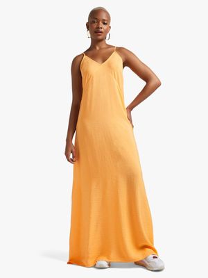 Women's Peach Tie Up Strappy Maxi Dress