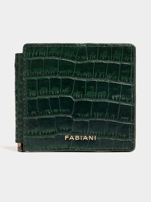 Fabiani Men's Lizard Green Leather Glossed Effect Bifold Wallet