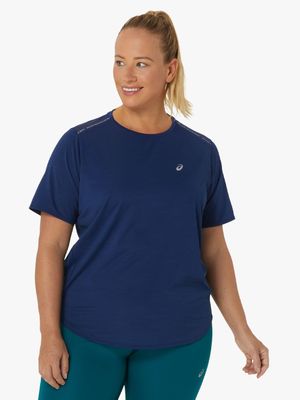 Womens Asics Road Short Sleeve Blue Top