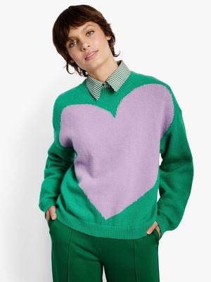 Women's Me&B Green Heart Jumper