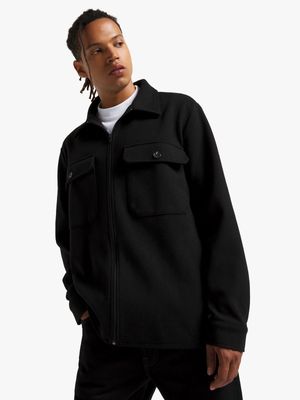 Men's Black Melton Shacket