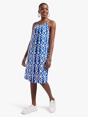 Jet Women's Blue/White Floral Geo Halter Neck Dress