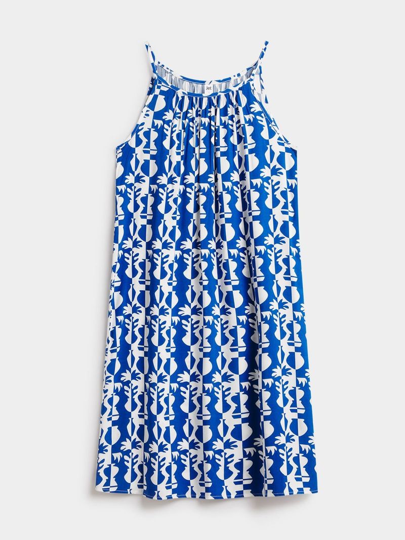 Jet Women s Blue White Floral Geo Halter Neck Dress Bash