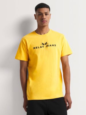 Men's Relay Jeans Slim Fit Crest Graphic Yellow T-Shirt