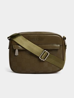 Men's Olive Crossbody Checkerboard Bag