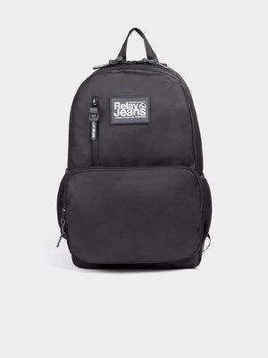 RJ Black Front Zip Pocket Branded Backpack