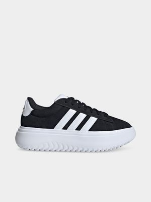 Womens adidas adidas Grand Court Suede Black/White Platform Sneakers