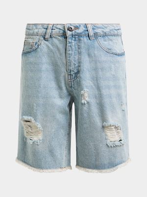 Jet Older Boys Light Wash Rip & Repair Denim Shorts