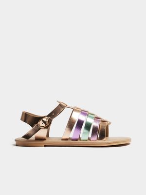 Younger Girl's Metallic Multicolour Crossover Sandals