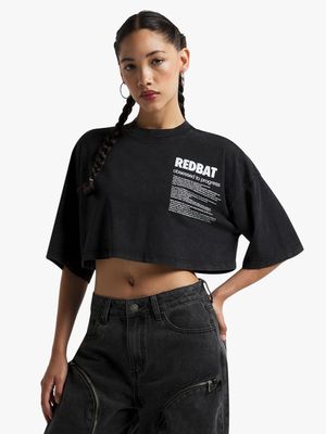 Redbat Women's Black Wash Graphic Cropped Top