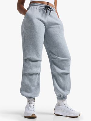 Women's Grey Melange Darted Fleece Joggers