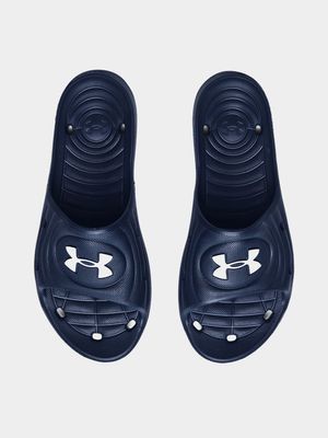 Mens Under Armour Locker IV Navy/White Slides