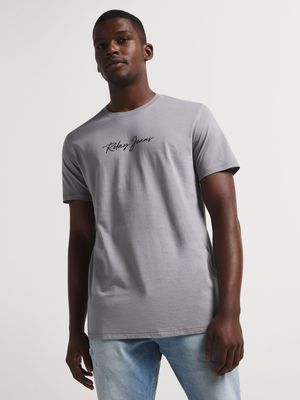 Men's Relay Jeans Slim Fit Signature Font Graphic Grey T-Shirt