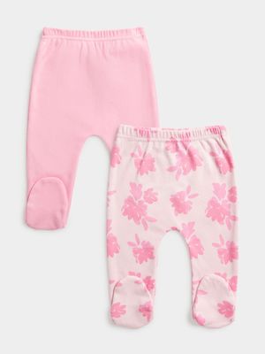 Jet Infant Girls Pink 2 Pack Pretty Flowers Leggings