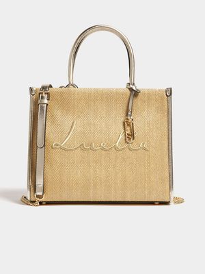 Luella Embroidered Medium Raffia Shopper