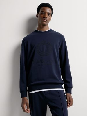 Fabiani Men's Navy Crest Crew Neck Sweatshirt