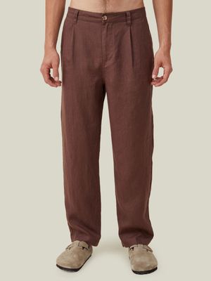 Men's Cotton On Brown Linen Pleat Pants