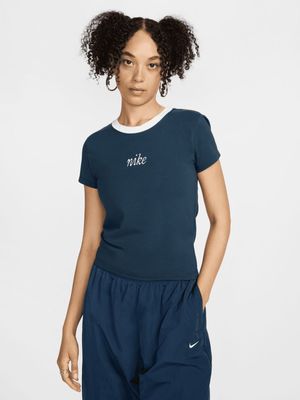 Nike Women's NSW Chill Knit Blue Slim Cropped Tee