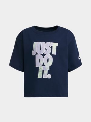 Girls Toddler Nike Printed Club Boxy Navy Tee