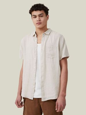 Men's Cotton On Beige Linen Shorts Sleeve Shirt