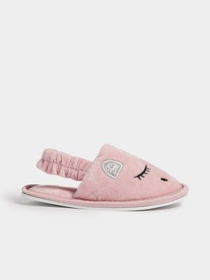 Jet Younger Girls Pink Eyelash Mule Slippers