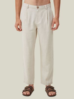 Men's Cotton On Beige Linen Pleat Pants