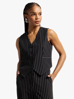 Jet Women's Black Pinstripe Waist Coat