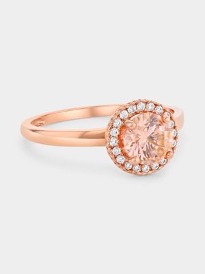 Rose Gold Pink Cubic Zirconia Round Halo Ring