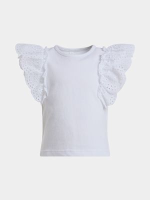 Younger Girl's White Anglaise Sleeve Top