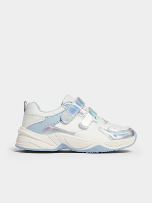 Jet Older Girls White/Blue Iridescent Strap Sneakers