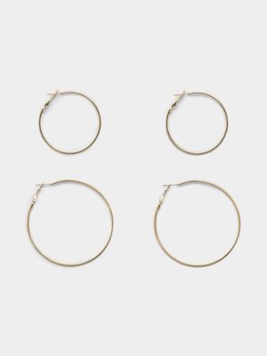 Jet Women's Gold 2 Pack Hoop Earrings