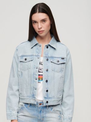 Women's Superdry  Blue Embroidered Denim Trucker Jacket