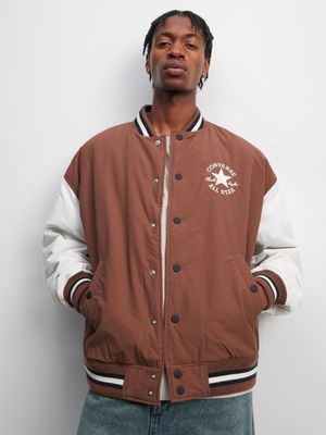 Converse Men's Varsity Graphic Brown Bomber Jacket