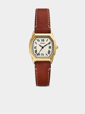 Fossil Harlowe Cream Dial Gold Plated Brown Leather Watch