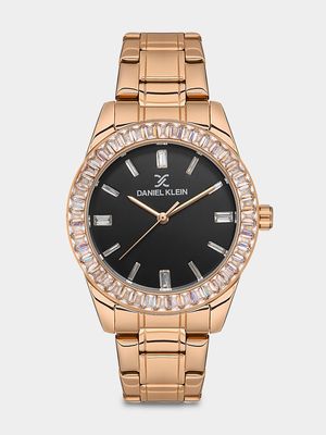 Daniel Klein Rose Plated Black Dial Bracelet Watch