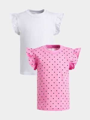 Younger Girl's White & Pink Spot 2-Pack T-Shirts