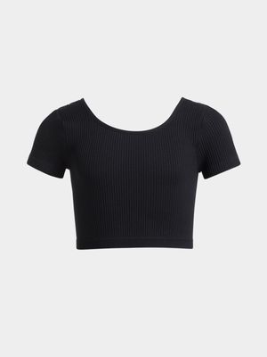 Jet Older Girls Black Cap Sleeve Seamless Top