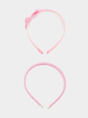 Girl's Pink Pearl & Butterfly 2-Pack Alice Bands