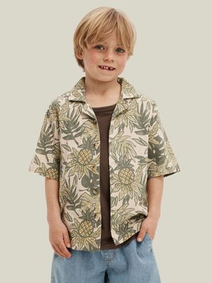 Cotton On Kids Boy Green Cabana Shorts Sleeve Shirt